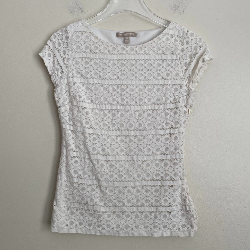 Banana Republic 2P Ivory Short Sleeve Blouse